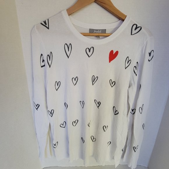 Marled Reunited White Red Heart Graphic Sweater Pullover Valentine 💕❤️ M - Picture 7 of 12